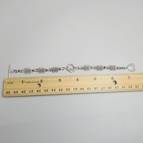 Vintage Sterling Silver Celtic Infinity Love Knots Link Bracelet Claddagh Toggle - Picture 7 of 9